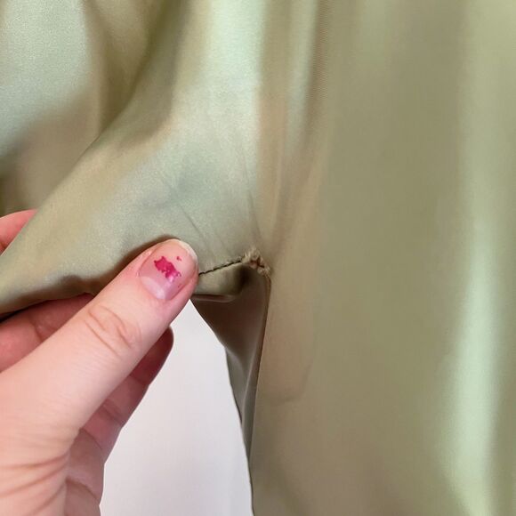 Vintage 1960s Green A Line Dress Bow Back Satin Knee Length Women's Size 11 - Picture 8 of 8